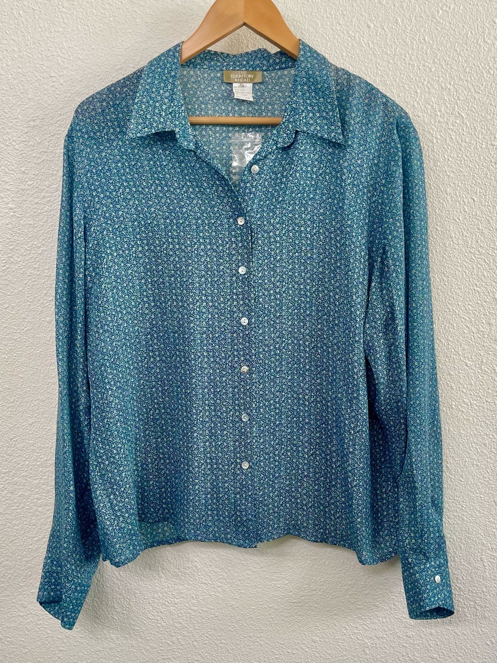 The Territory Ahead French Blue 100% Silk Dainty Ditsy Floral Button-Down Shirt
